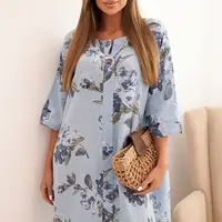 Kesi Włoski Dámská bavlněná šaty s květinovým vzorem a 3/4 rukávem modrá