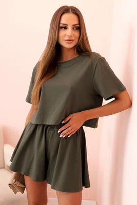Kesi Włoski Dámský bavlněný komplet s širokými šortkami khaki