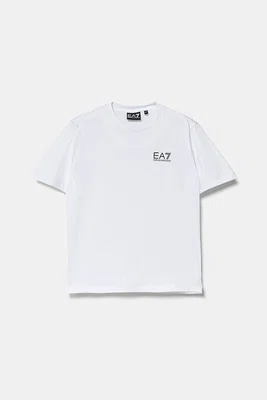 Dětské bavlněné tričko EA7 Emporio Armani bílá barva, s potiskem, 7B000020 AF10378