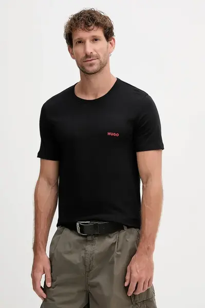 Bavlněné tričko HUGO T-SHIRT RN TRIPLET P 3-pack pánské, více barev, s potiskem, 50532811