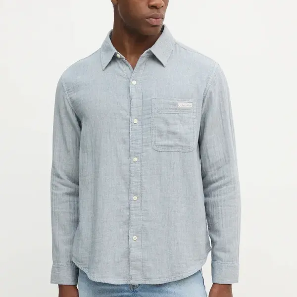 Bavlněná košile Calvin Klein Jeans pánská, modrá barva, regular, s klasickým límcem, LV04RC706G