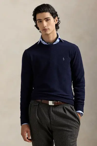 Vlněný svetr Polo Ralph Lauren pánský, tmavomodrá barva, 710974148