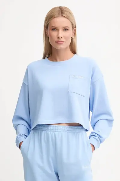 Bavlněná mikina Calvin Klein Underwear dámská, modrá barva, hladká, LV00QS7516