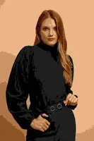 Marisse Black Turtleneck Blouse With Puffed Sleeves