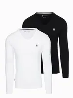 Ombre Set of men's SLIM FIT longsleeves with V neckline and logo 2-pack