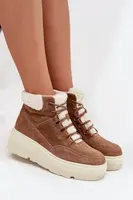 Semišové dámské sněhule s kožíškem na platformě Vinceza