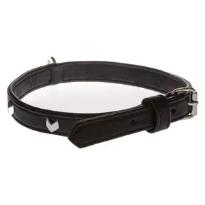 COBBYS PET Obojok z pravej kože čierny so striebornými dekoráciami podšitý originálnou kožou 20mm/60cm