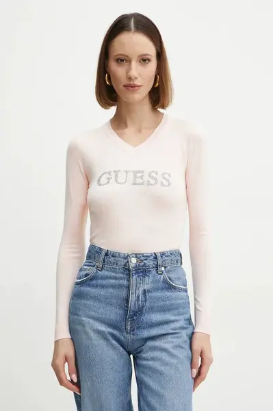 Svetr Guess HOLLY dámský, růžová barva, lehký, W5RR38 Z2NQ2