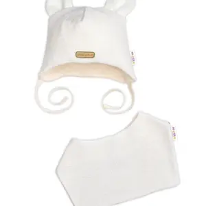 Baby Nellys Pletená čepice s šátkem 2v1, Teddy Hand made - kokosové bílá, 68/74