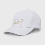 Bavlněná čepice EA7 Emporio Armani bílá barva, s aplikací