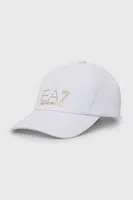 Bavlněná čepice EA7 Emporio Armani bílá barva, s aplikací