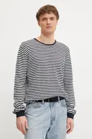 Svetr s příměsí lnu Pepe Jeans LAYNE STRIPES pánský, tmavomodrá barva, lehký, PM702508