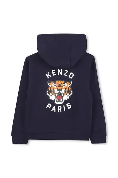 Dětská bavlněná mikina Kenzo Kids tmavomodrá barva, s kapucí, s potiskem, K61190