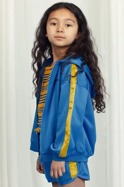 Dětská mikina Mini Rodini modrá barva, s kapucí, hladká, 2522014560