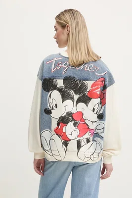 Bavlněná mikina Desigual MICKEY MOUSE dámská, béžová barva, s potiskem, 25SWSK39