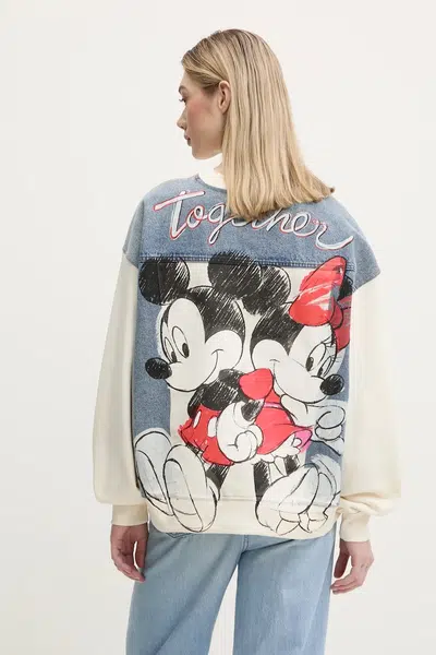 Bavlněná mikina Desigual MICKEY MOUSE dámská, béžová barva, s potiskem, 25SWSK39