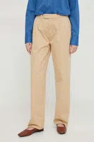 Kalhoty Pepe Jeans Tina dámské, béžová barva, střih chinos, high waist, PL211697