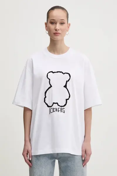 Bavlněné tričko Iceberg bílá barva, F5B2 6327