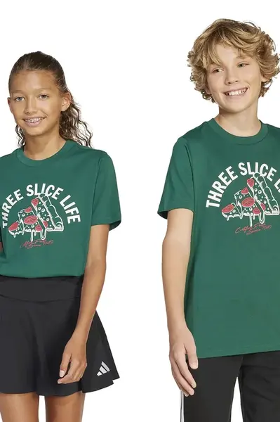 Dětské bavlněné tričko adidas zelená barva, s potiskem, JI6676