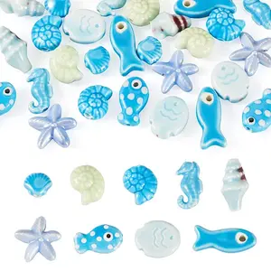 36Pcs 9 Styles Handmade Porcelain Beads