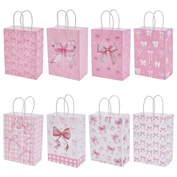 24Pcs 8 Styles Bowknot Pattern Paper Gift Tote Bags