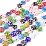 Flat Round Handmade Millefiori Glass Lampwork Beads Strands