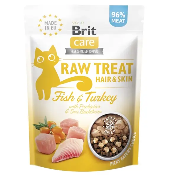 BRIT Raw Treat Cat Hair&Skin Fish&Turkey pamlsky pro kočky 40 g