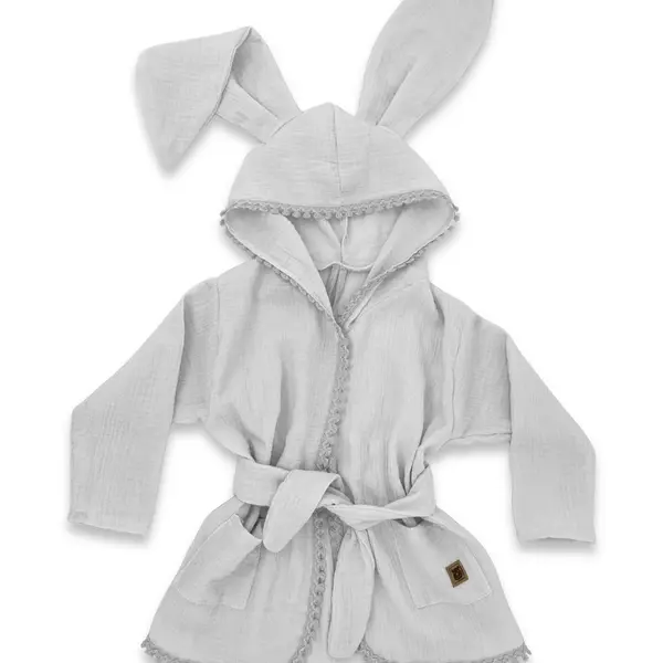 Baby Nellys Dětský mušelínový župan s oušky Bunny - šedý