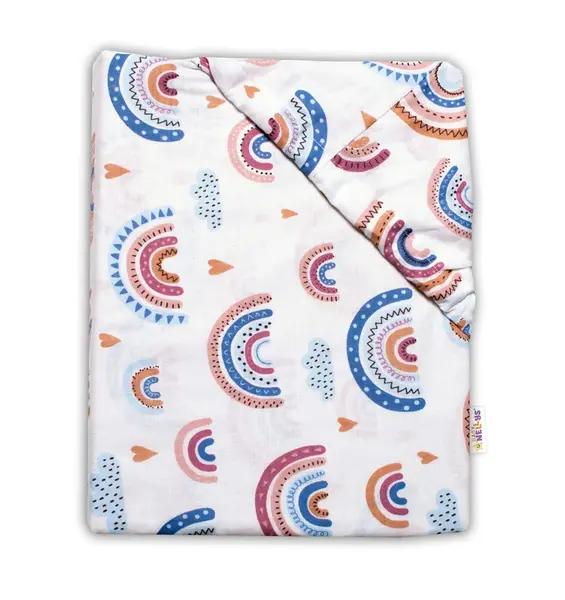 Baby Nellys Bavlněné prostěradlo 70 x 140 cm - Duha, pastelová/bílá