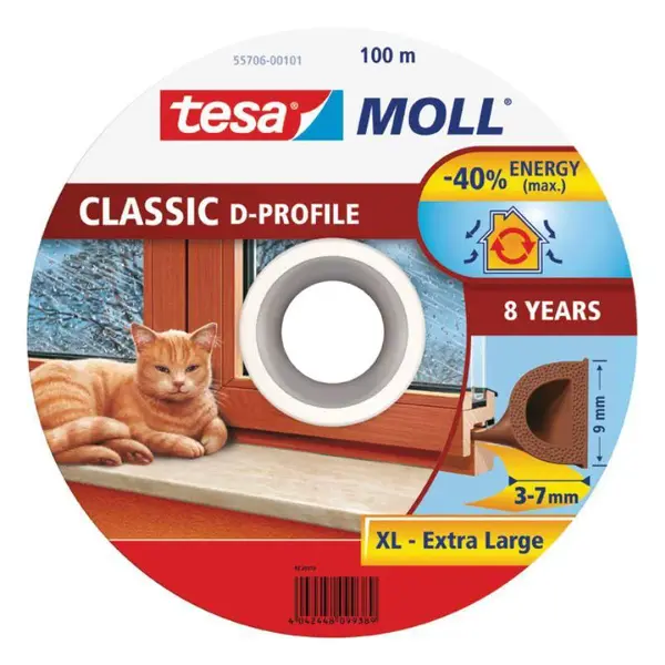 Těsnění do oken a dveří guma "D", 9 x 7 mm x 100 m, bílé