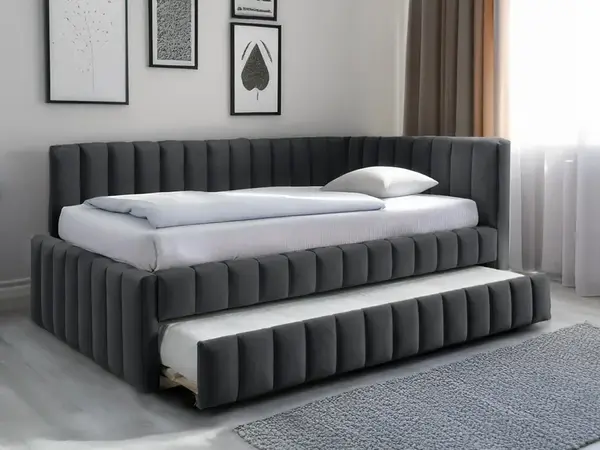 Čalouněná postel COMFINO VELVET s přistýlkou 120x200 cm tmavě šedá