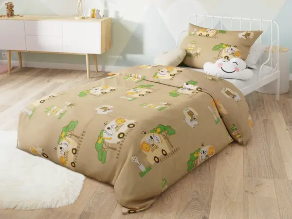 Bavlnené obliečky do postieľky SAFARI TOURS hnedé