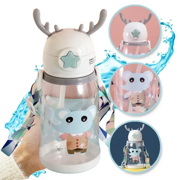 Detská plastová fľaša so slamkou ELEPHANT 600 ml