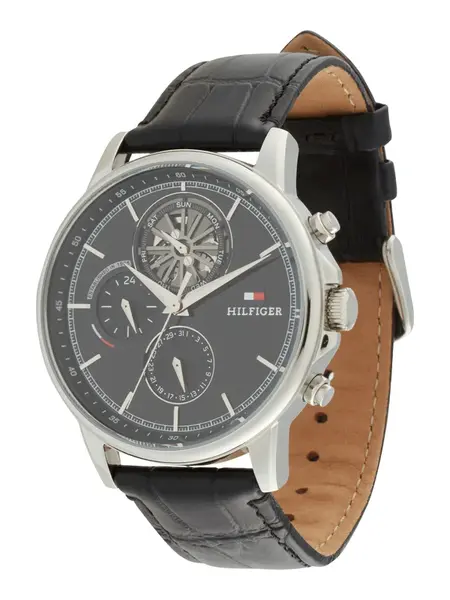 TOMMY HILFIGER Analógové hodinky 'STEWART'  čierna / strieborná