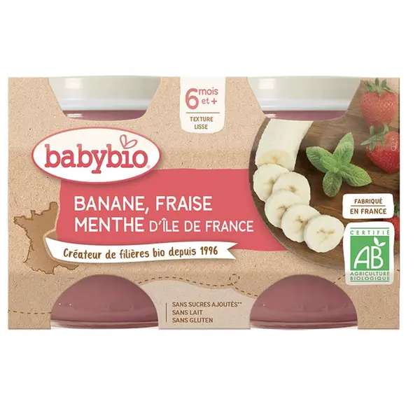 Babybio Jablko, banán a jahody s mátou 2x130 g