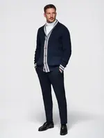 Ombre Men's cardigan sweater with shawl collar in preppy style - navy blue