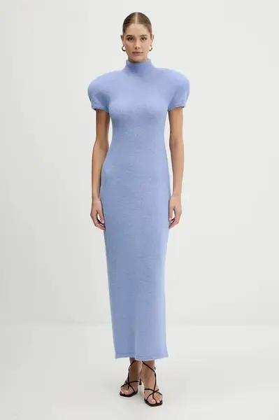 Šaty s příměsí vlny La Mania NOIR modrá barva, maxi, NOIR