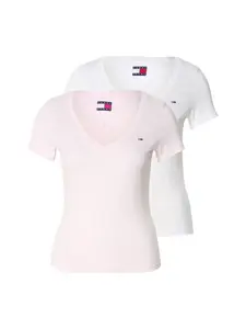 Tommy Jeans Tričko  ružová / biela