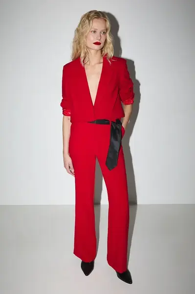 Kalhoty Medicine dámské, červená barva, široké, medium waist