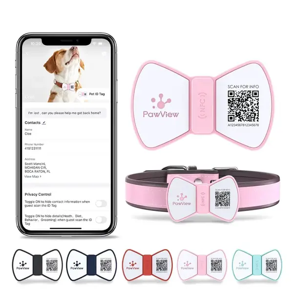 PawView chytrá známka pro psy pánský motýlek - růžová