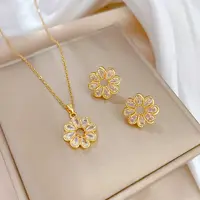 Brass Micro Pave Cubic Zirconia Pendant Necklace & Stud Earrings