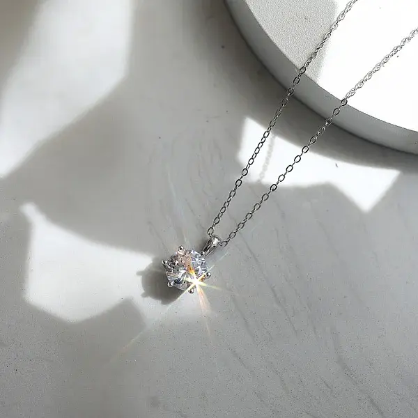 925 Sterling Silver Pave Clear Cubic Zirconia Flat Round Pendant Necklaces