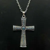 Platinum Alloy Rhinestone Cross Pendant Necklaces
