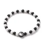 Polymer Clay Yin Yang & Acrylic Round Beaded Stretch Bracelet for Women