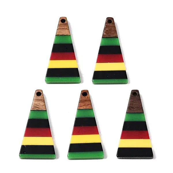 Jamaican Colour Epoxy Resin & Walnut Wood Pendants