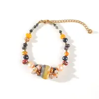 Brass & Fresh Water Pearl & Tourmaline Beaded Bracelets for Women