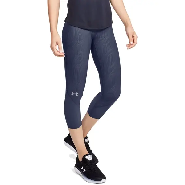 Dámské kompresní 3/4 legíny Under Armour W Fly Fast Jacquard Crop Blue Ink XS