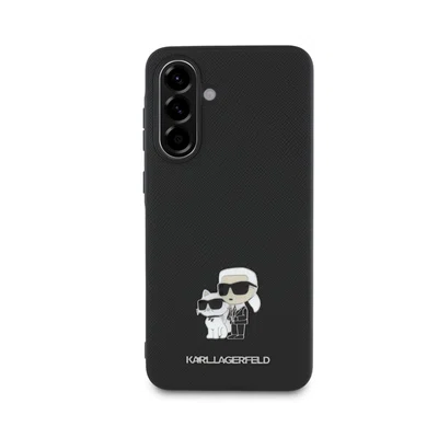 Zadní kryt Karl Lagerfeld PU Saffiano Metal Karl and Choupette pro Samsung Galaxy A36, černá