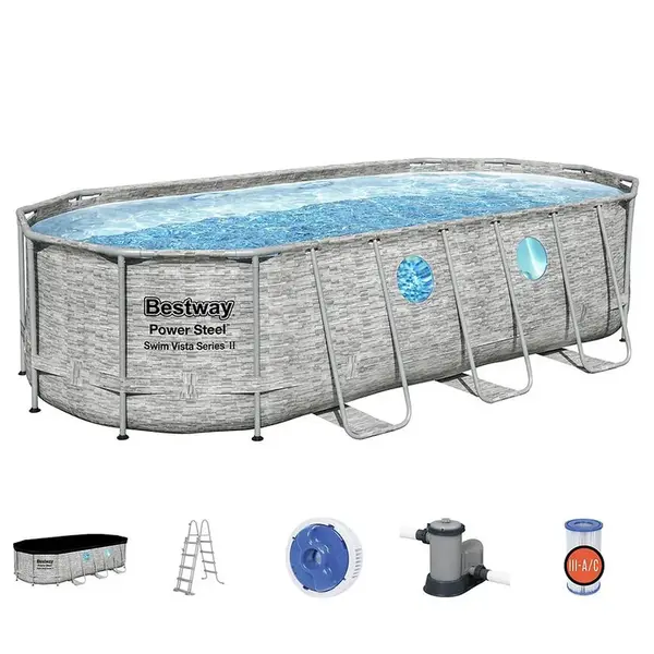 Bazén Power Steel Swim Vista 5.49 x 2.74 x 1.22 m s filtrací vzor kámen, 56716