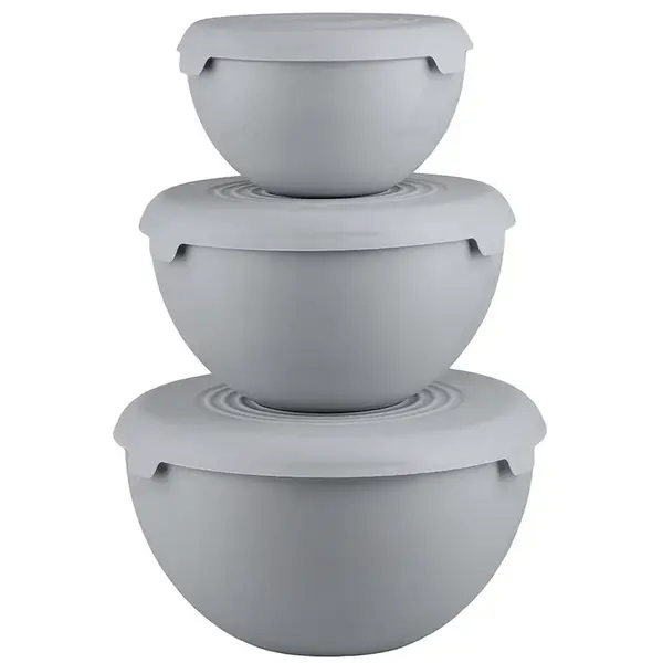 Komplet 3 misiek s poklopom sivé